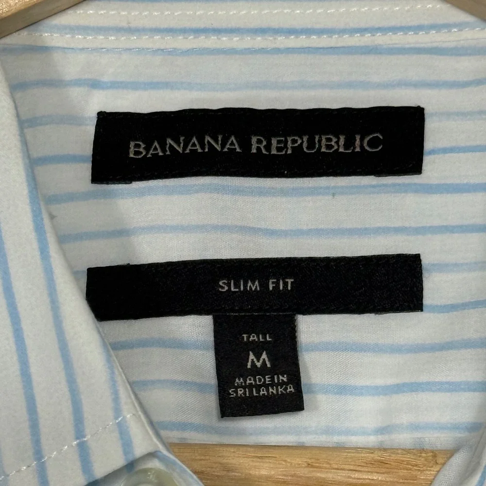 Banana Republic | Men's Slim Fit Blue Striped Short Sleeve Button-down, M Tall